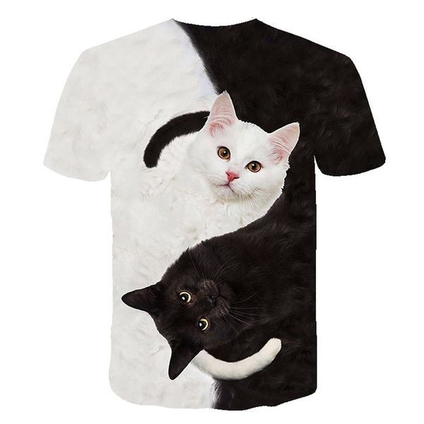 2022 Coole Mode Für Männer Für T-Shirt Nette Zwei Katzen Drucken Mädchen Tier 3D T-Shirt Sommer Kurzarm Shirt Männer der T-shirt XXS-6XL