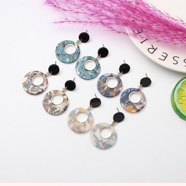 

korean version retro acetic acid plate pattern ear stud earrings female versatile geometric acrylic circle fashion ea dangle & chandelier, Silver