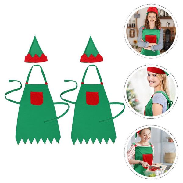 

aprons 2sets home apron decorative cooking xmas kitchen protective hats