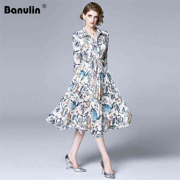 

banulin spring women pleated dresses runway quality long sleeve floral print elegant midi dress vestido robe femme 210603, Black;gray