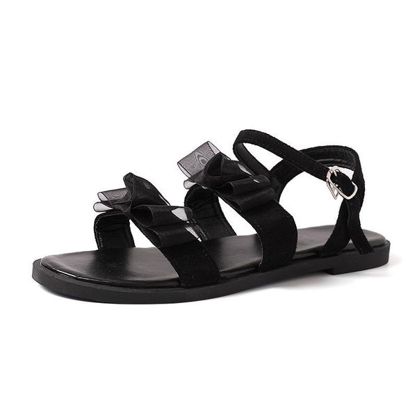

women's sandals 2021 summer flat sandal casual buckle strap bow fashion shoes women, Black