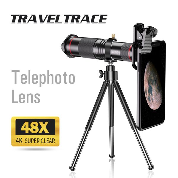 48x super telepo lens smartphone potente zoom 4k monocular com tripé suporte telescópio telescópio telescópio telescópio