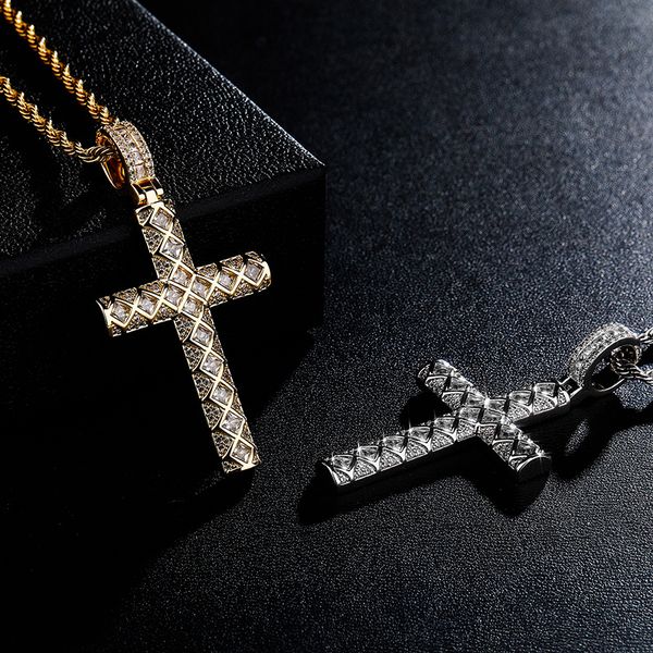 

new fashion charm hip hop gold bling cross pendant necklace personalized iced out cubic zircon charm miami rapper jewelry party punk gifts f, Silver
