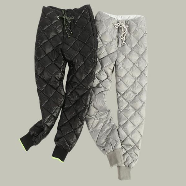 

pant winter high waist white duck down pants women fashion slim plus size thick warm trousers 4xl, Black;white