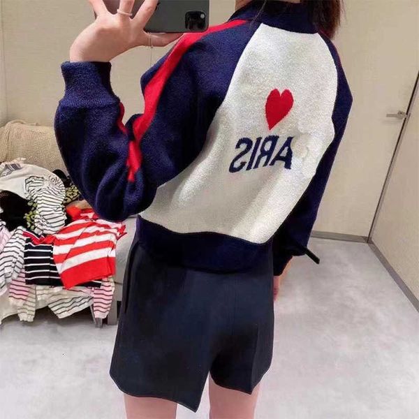 

trend 2021 early autumn red and blue contrast color back love letter printed baseball et knitted small women, Black