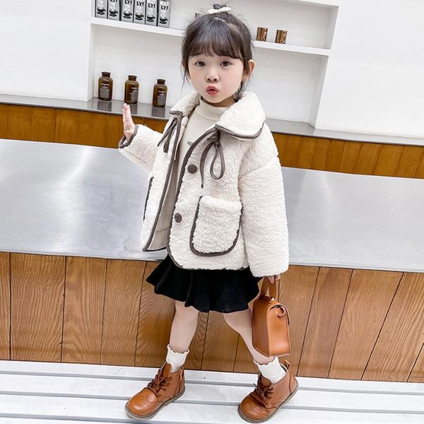 

jackets toddler girls fur coat thick warm girl coats kids solid color casual style winter clothes, Blue;gray