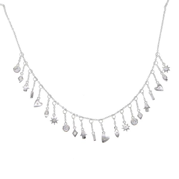 

2021 elegent chocker necklace pendent real s925 silver multi hamsa hand star short necklce dainty women boho bijoux 32+8cm