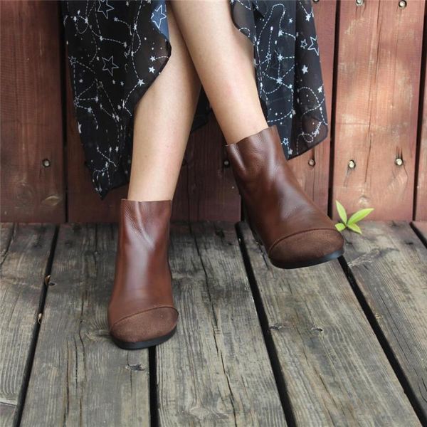 

boots womens handmade soft leather flats loafers color blocking ankle original design coffee/black