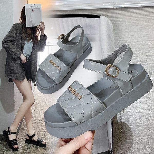 

2021 New Comfortable Korean One Line Buckle Sandals Womens Shoes, Black