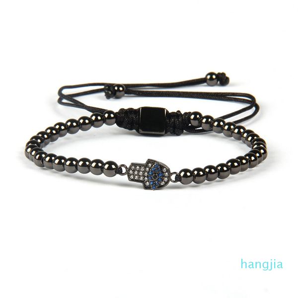 

wholesale 4mm gold brass beads with exquisite small blue cz eye fatima hand hamsa macrame bracelets, Golden;silver