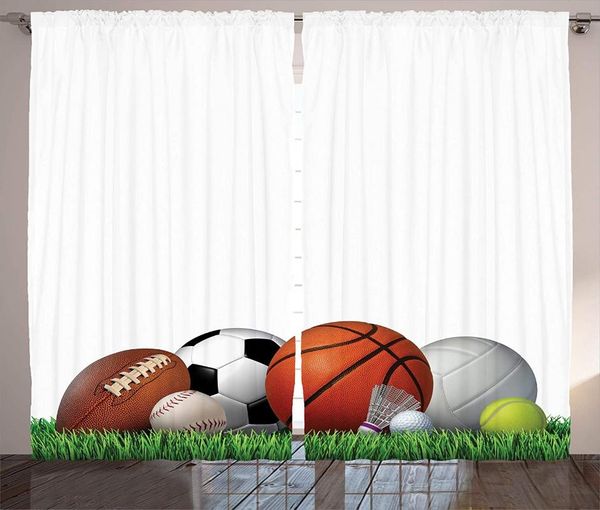 

curtain & drapes sports curtains equipment on the grass summertime outdoor activities fitness exercise theme window for kids room