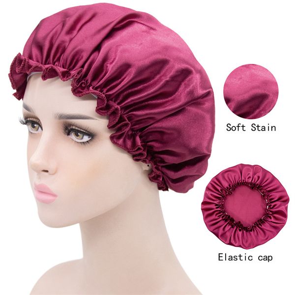 Kadınlar Gece Uyku Kapağı Ayarlanabilir saten elastik kaput şapkası Saç bakım kafası kapağı düz renk kapakları 60pcs