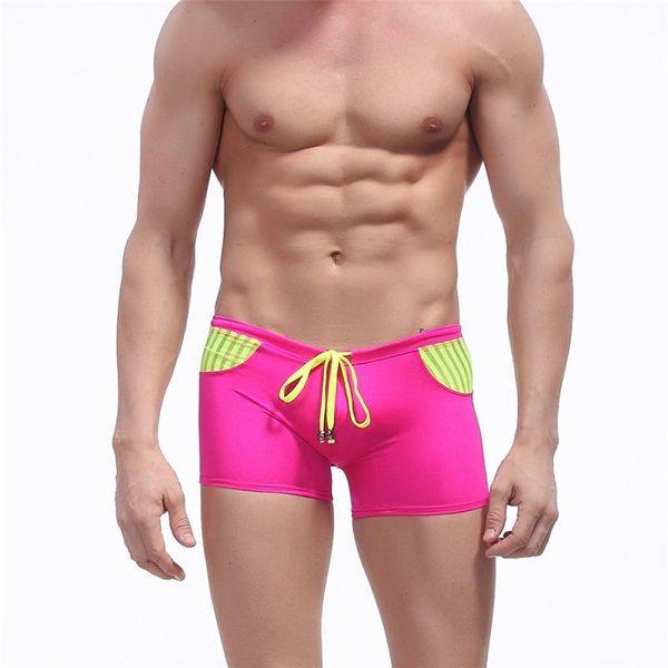 

men's swimwear mesh patchwork beach board swimsuit swimming boxers rose #1014pj