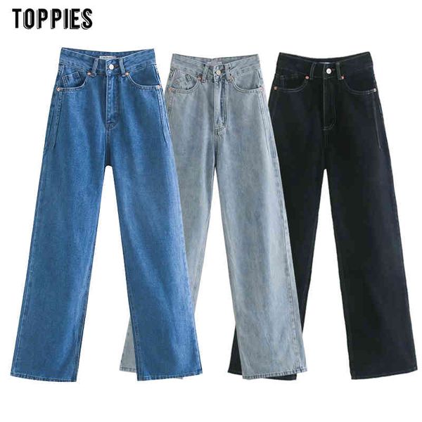 

ies jeans women high waist overlength denim pants trousers female streetwear loose wide leg pants 210412, Blue