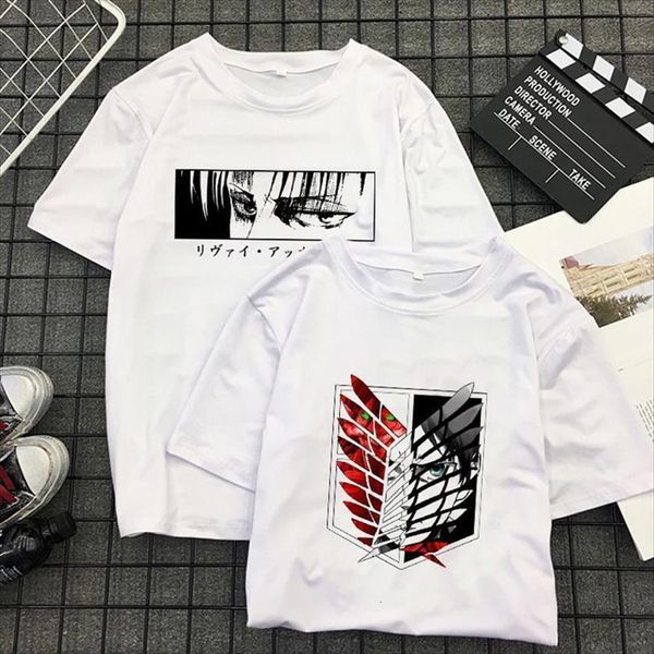 

japanese anime attack on titan womens harajuku levi ackerman cartoon summer shirt cool casual graphic hip hop, White