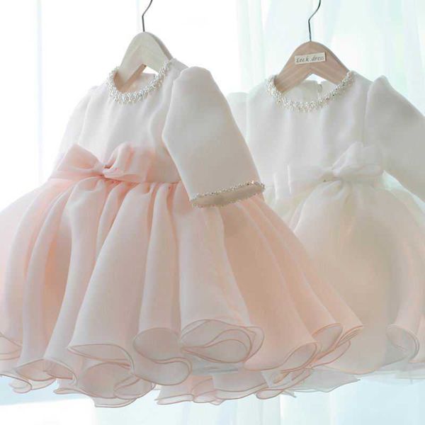 Batismo Batism Batismo para 1º Aniversário Beading Fluffy Tulle Festa Flor Vestido Criança Vestidos E33577 210610