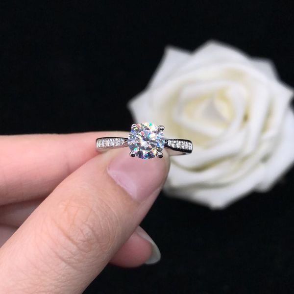 

cluster rings gorgeous 1ct 6.5mm d vvs1 moissanite diamond engagement ring solid 18k white gold jewelry for women au750 wedding r151, Golden;silver