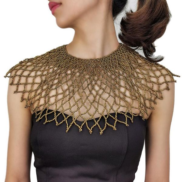 

chains manilai resin bead shoulder cape statement necklaces layered beaded necklace women body jewelry wedding party 2021, Silver