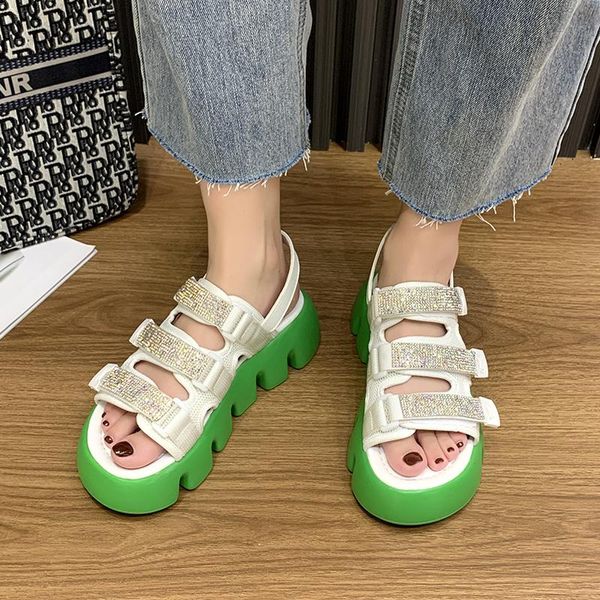 

sandals black white women shiny crystal platform summer street fashion open toe thick sole mujer 2021
