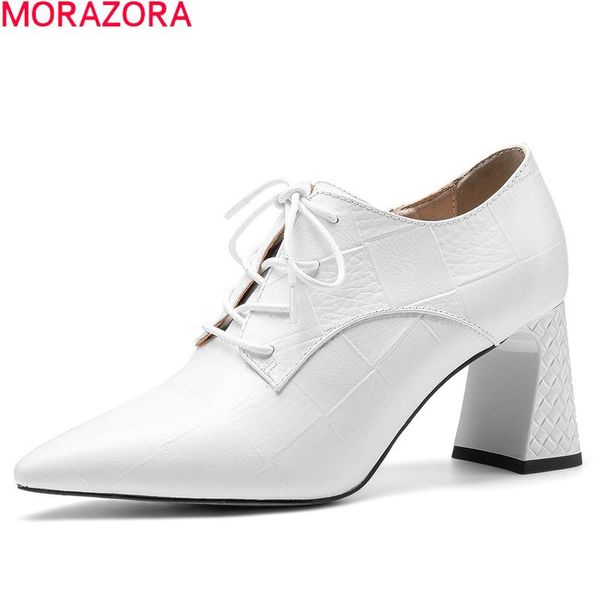 

dress shoes morazora 2021 plus size 33-48 women pumps genuine leather high heels spring autumn black white casual single