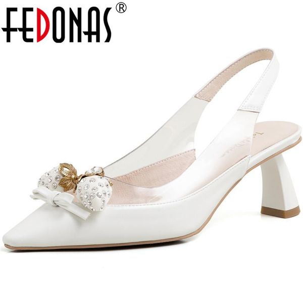 

dress shoes fedonas est rhinestone pointed toe women genuine leather high heels pumps claasic design sweet party basic woman, Black