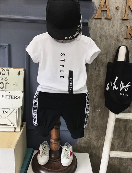 

summer baby boy children casual style letter suit t shirt short boys clothes kids printing sets 2 7, White