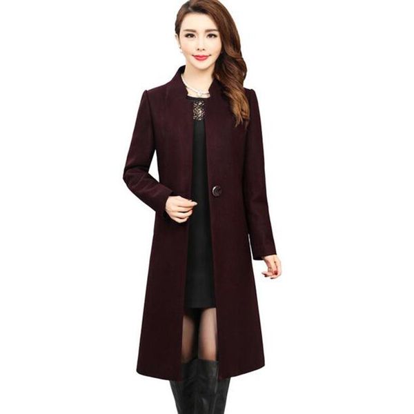 

women's wool & blends middle-aged autumn and winter coat nice leisure plus size loose long fashion sleeves solid color l1, Black
