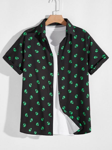 

men all over alien print shirt without tee t0di#, White;black