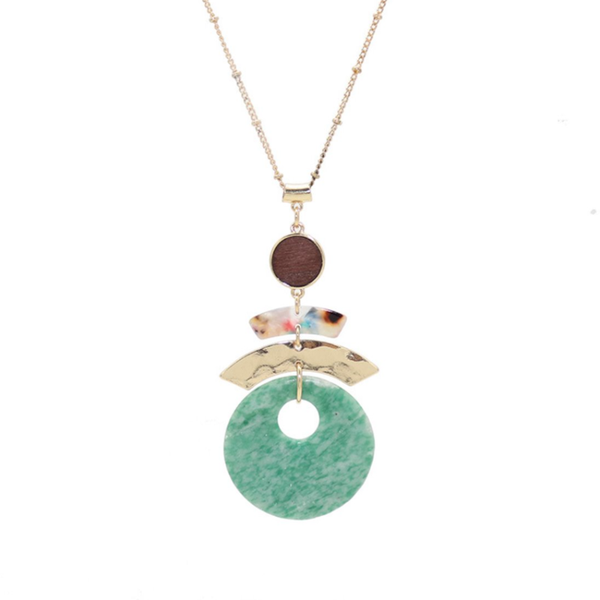 

pendant necklaces fyjs unique light yellow gold color round hollow link chain necklace green stone jewelry, Silver