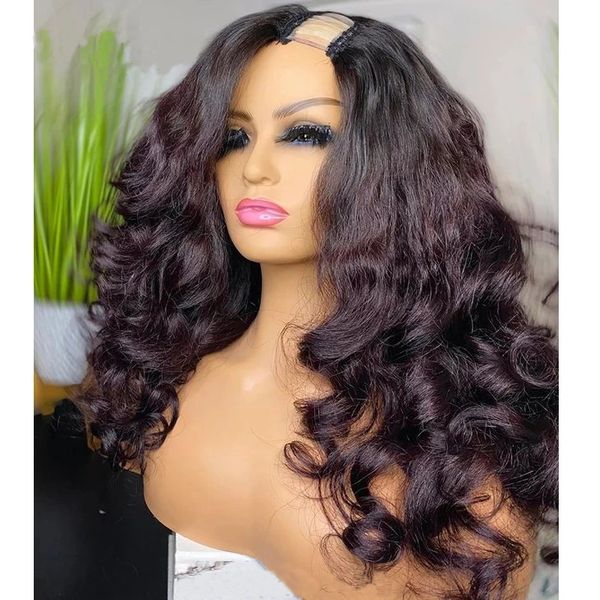 

glueless ombre wigs dark burgnudy 99j red loose wave 250density 1x4 opening u part human hair side/middle upart wigs remy, Black
