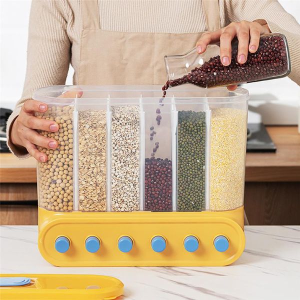 

storage bottles & jars kitchen wall mounted multigrain sealed cereals stotage container 6 grids transparent dispenser organizer