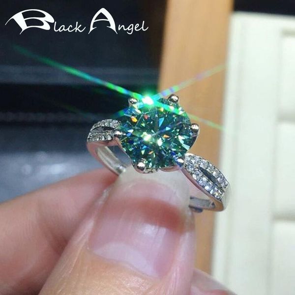 

cluster rings black angel 2021 fashion blue green moissanit gemstone adjustable ring for women 925 silver jewelry wedding christmas gift, Golden;silver