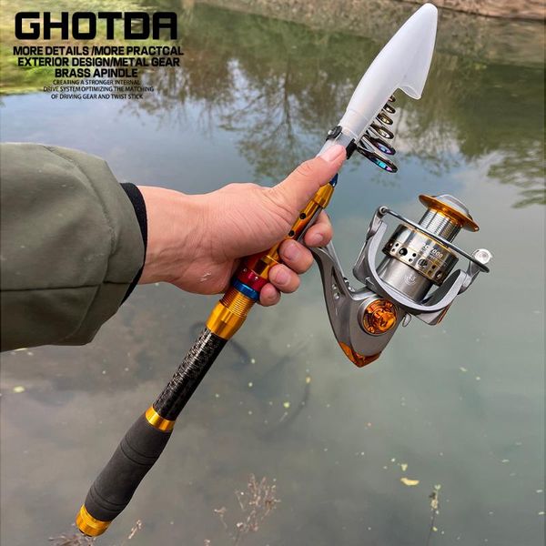 

fishing rod reel combos - carbon portable pole with 13bb spinning kit combo