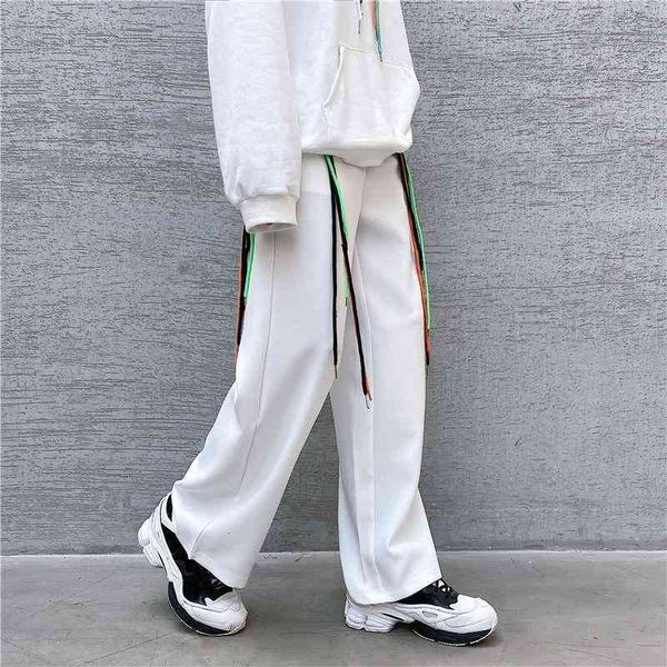 

neploha men's casual 2021 fashion straight man solid color trousers korean streetwear male pants clothing, Black