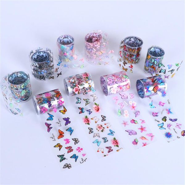 

nail art kits 10 rolls holographic transfer foil sticker flower paper wraps nails glitter stencil decal tool decoration