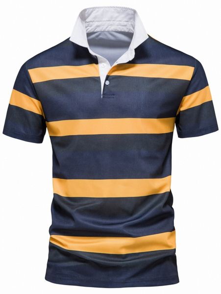 

men striped print contrast collar polo shirt v10x#, White;black