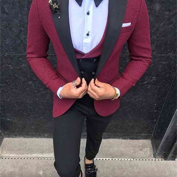 

men's suits & blazers three men's burgundy suits suit fashionable black man's purple lapel tux custom groom jacket bowtie pan, White;black