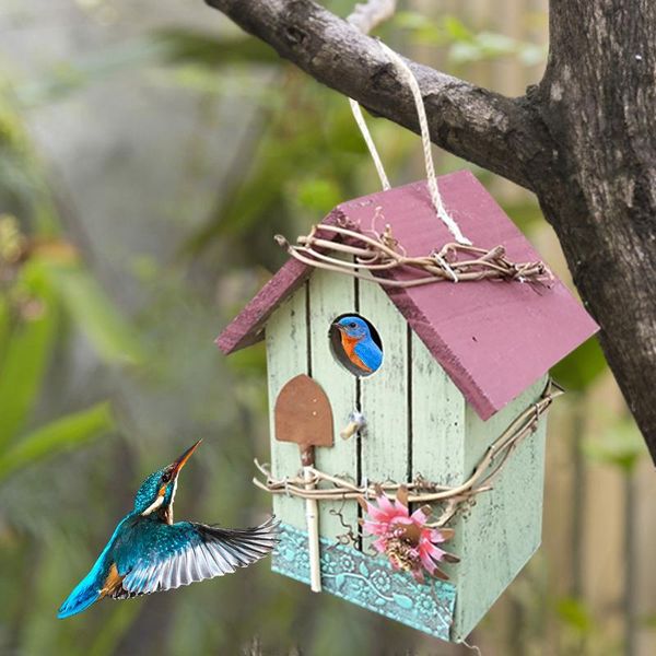 

bird cages 30# garden yard cage decoration wooden house nesting box hanging