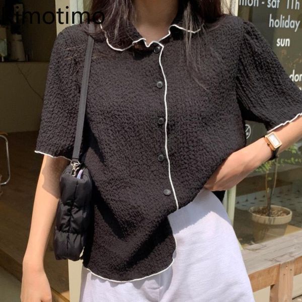 

women's knits & tees kimotimo vintage short-sleeved cardigan women french turn-down collar single breasted summer temperament all-match, White