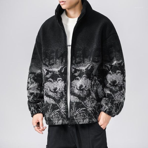 

men's casual shirts 20212021 autumn winter fashion jacket and women's same wolf pattern wool coat, White;black