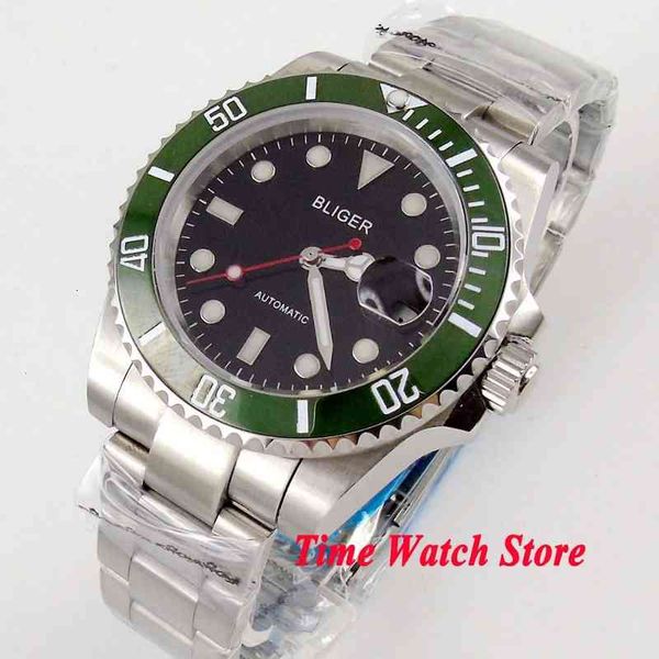 

8215 40 mm bliger miyota automatic polar warehouses men saffier glass waterproof lighting-resistant black iron plate green ceramic tile dive, Slivery;brown