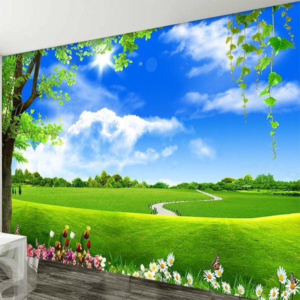 

wallpapers dropship custom 3d mural wallpaper blue sky white cloud tree scenery living room tv sofa bedroom landscape murals