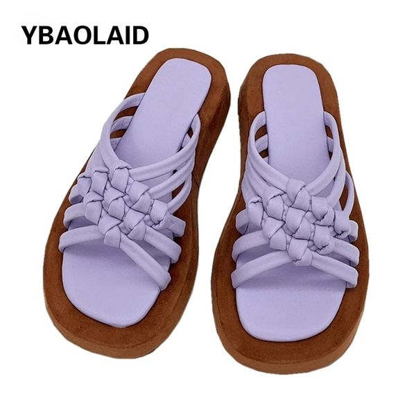 

75% off factory outlet sale design brand summer new thick-soled woven hollow slippers 2021 roman style fashion casual comfortable beach sand, Black