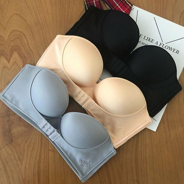 Reggiseni push up chiusura frontale donne sexy tinta unita senza spalline biancheria intima bralette lingerie senza cuciture reggiseno298J