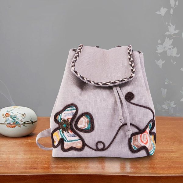 

womens backpack bohemia ethnic weave pretty flower canvas large capacity travel pocket drawstring teenage girl school bags