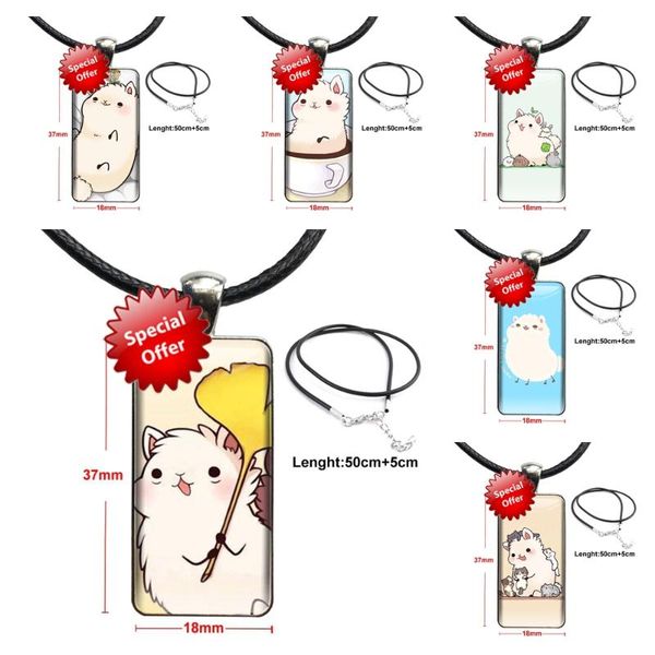 

pendant necklaces comprar cute cartoon alpaca jewelry with steel plated glass cabochon choker long rectangle necklace for woman vintage, Silver