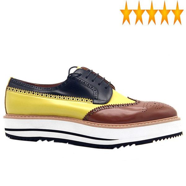 

dress shoes colos mixed wing tip mens brogue lace up formal thick platform cow genuine leather social, Black