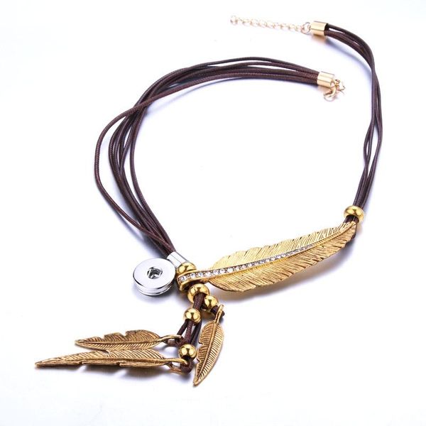 

pendant necklaces 2 colors wing leather necklace snap button charms fashion 18mm snaps diy jewelry gift for women 5605, Silver