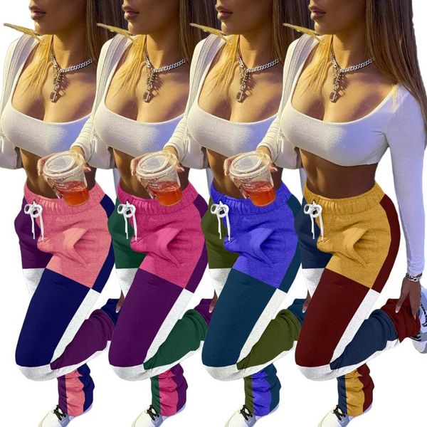 

women's pants & capris fitness sweatpants woman high waist color block cargo casual bottom outfits plus size s-xxl activewear workout, Black;white