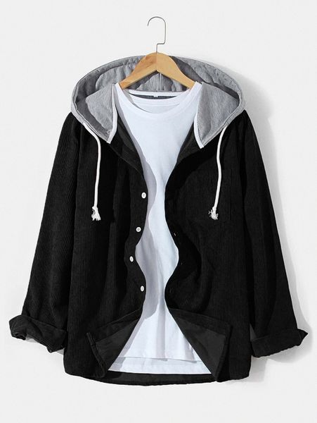 

men pocket front drawstring hooded corduroy shirt without tee q4ps#, White;black